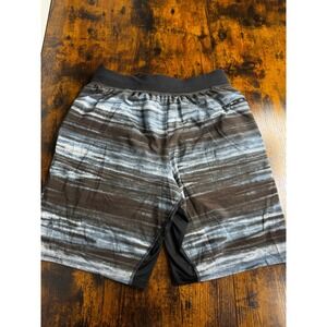 Lululemon Mens Striped Athletic Training Shorts Brown Blue Size M